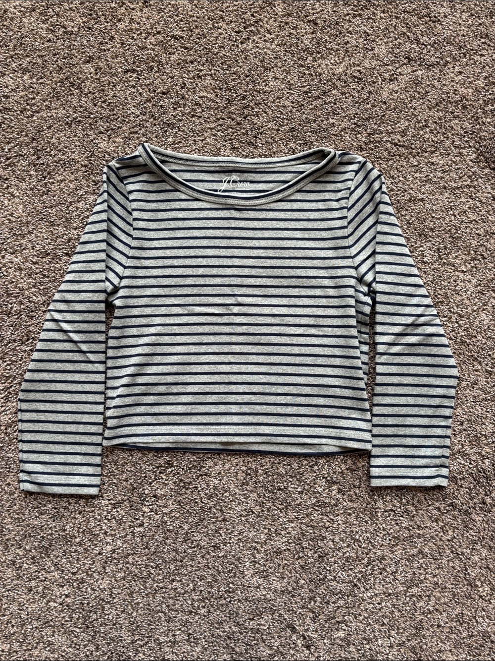 NWOT J Crew Striped 3/4-Sleeve Crop Top in Gray and Navy